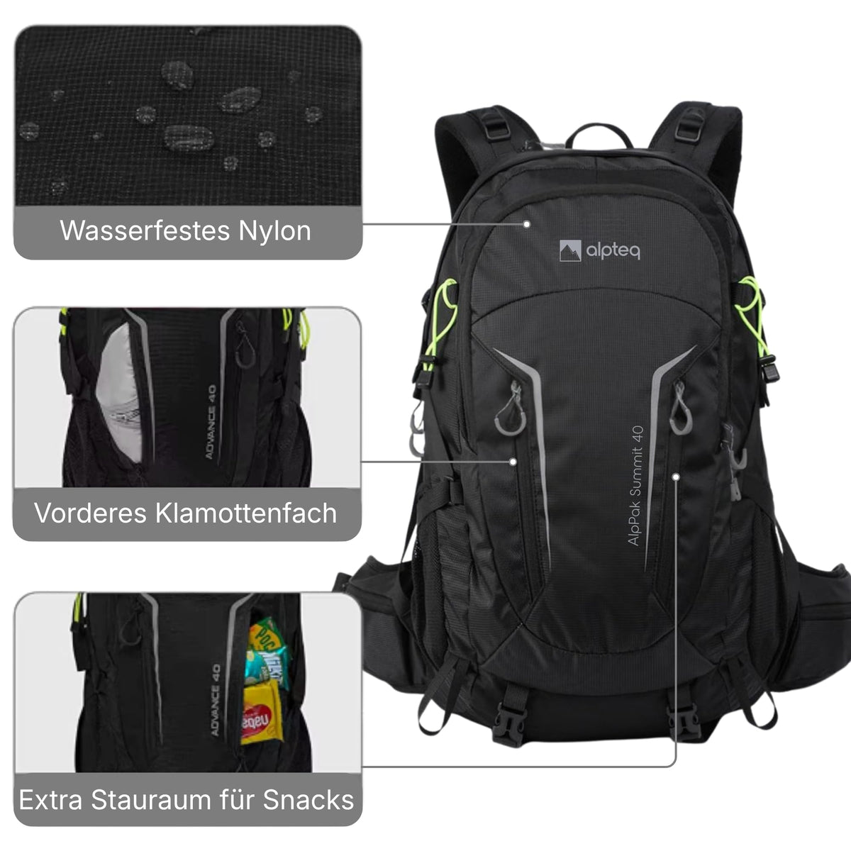 AlpPak Summit 40L Wanderrucksack – Leicht (1,07 kg), inkl. Regenhülle & Laptopfach
