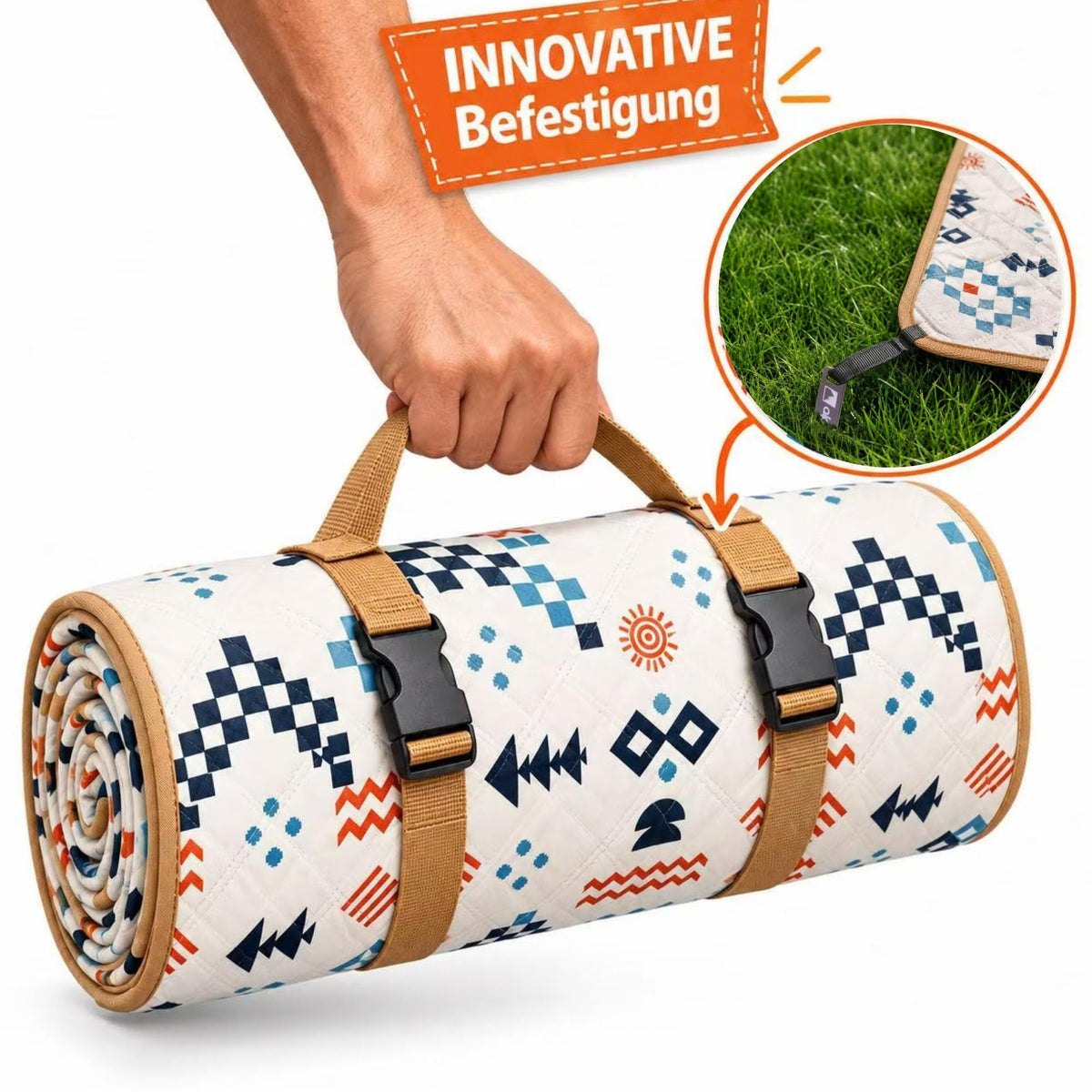 Picknickdecke Comfort 200 x 200 cm | 5-Lagen, Wasserdicht & Gepolstert