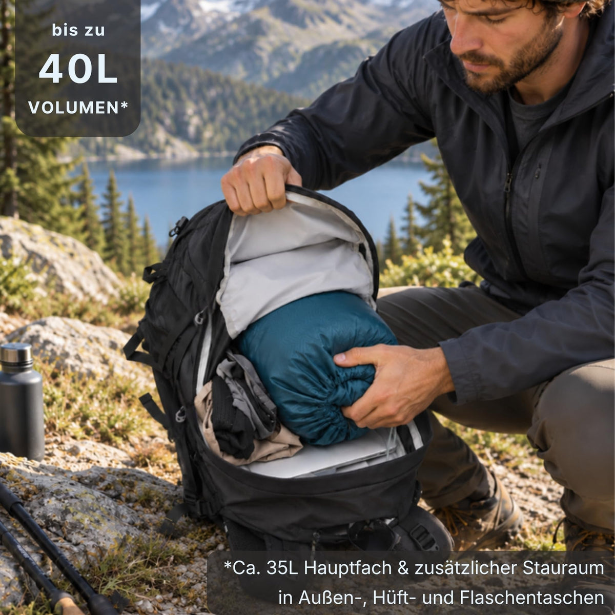 AlpPak Summit 40L Wanderrucksack – Leicht (1,07 kg), inkl. Regenhülle & Laptopfach