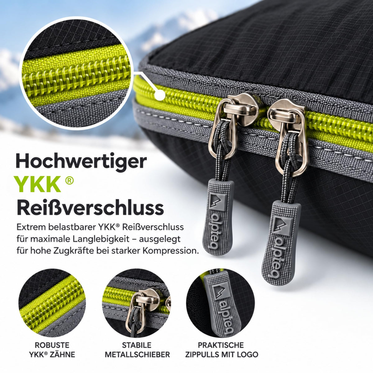 Alpteq® Profi-Packtaschen mit Kompression Schwarz – 3-teiliges ultraleichtes Koffer-Organizer-Set, Packing Cubes aus wasserdichtem Stoff, Packwürfel für Reisen & Rucksack