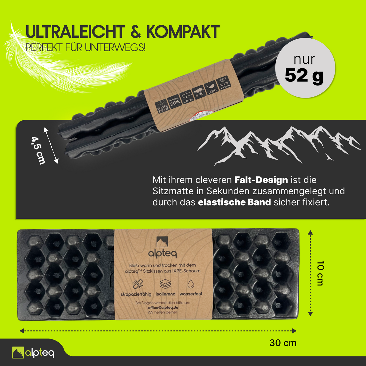 RastPlatz faltbares Sitzkissen Alu beschichtet | Schwarz | 2er Set