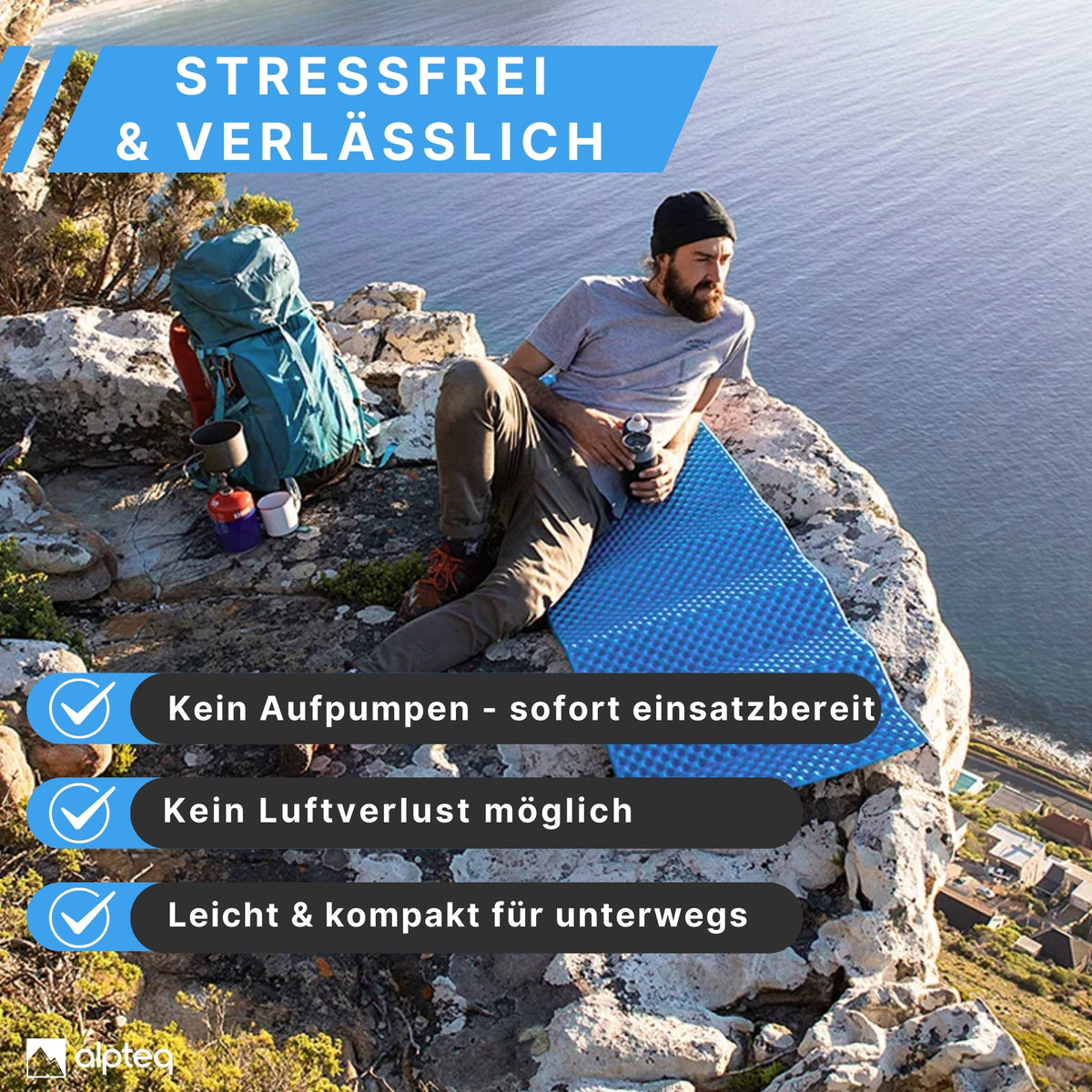 SchlafPlatz faltbare Isomatte Blau 2.2 | IXPE Thermomatte & Schlafmatte fürs Camping & Wandern