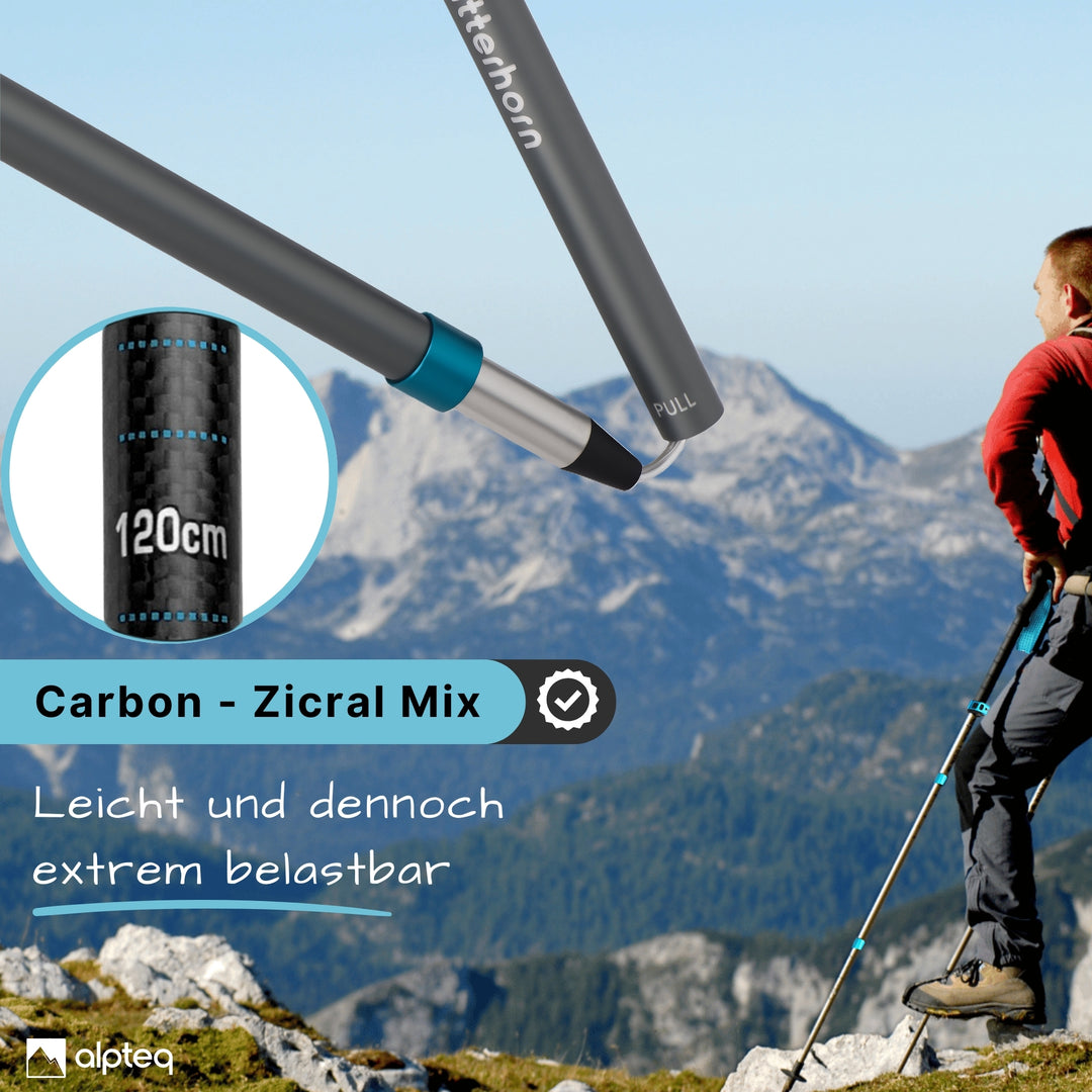 Faltbare Trekkingstöcke | Modell: Matterhorn | Carbon-Zicral | Teal blue