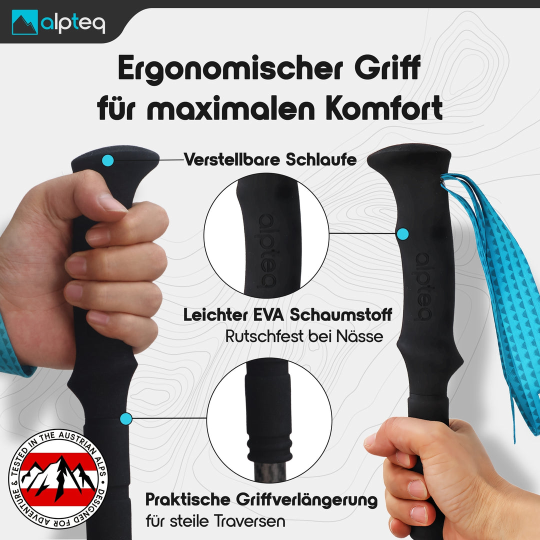Faltbare Trekkingstöcke | Modell: Matterhorn | Carbon-Zicral | Teal blue