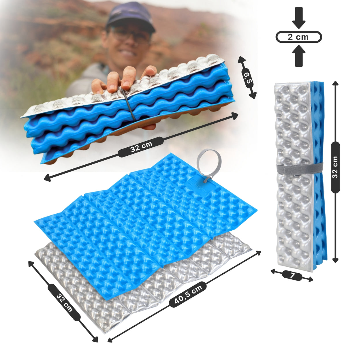 RastPlatz faltbares Sitzkissen Alu beschichtet | Lightblue | 2er Set