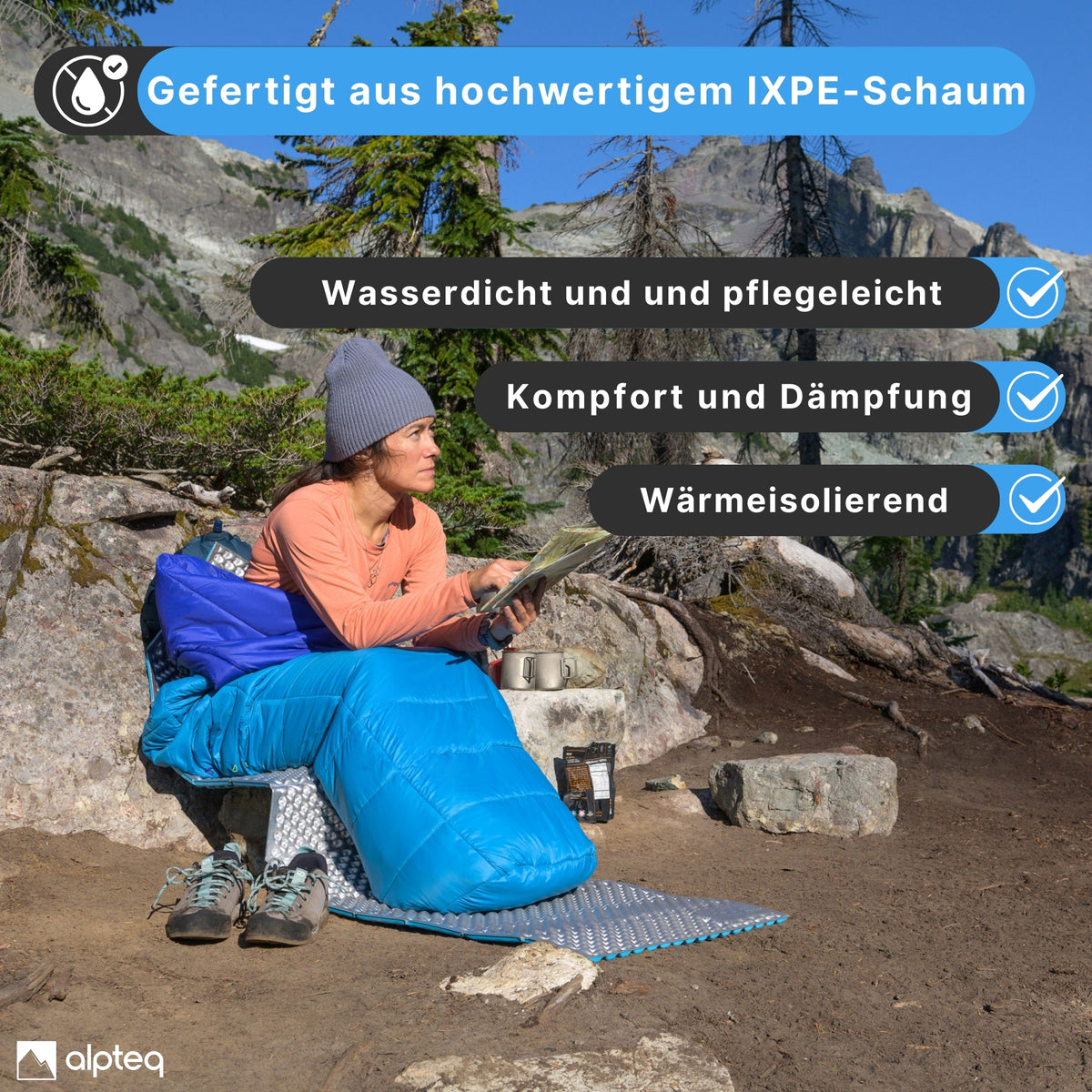 SchlafPlatz faltbare Isomatte Blau 2.2 | IXPE Thermomatte & Schlafmatte fürs Camping & Wandern
