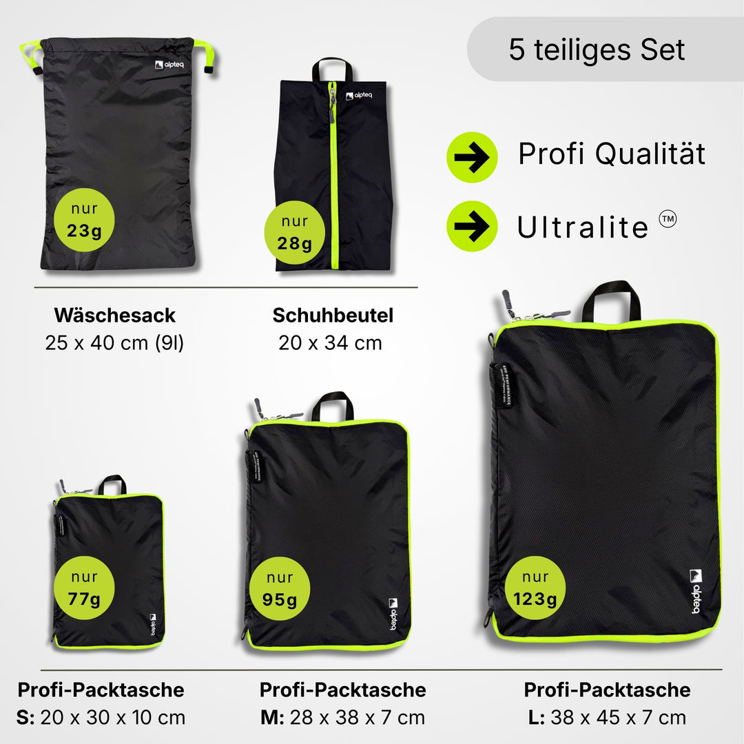 Profi-Packtaschen mit Kompression | 5-teiliges ultraleichtes Koffer-Organizer-Set