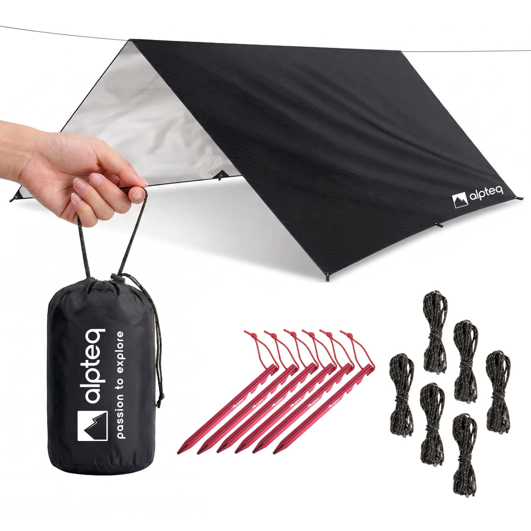 BergSegel 3 x 3 m Tarp | Wasserdicht, Ultraleicht & UV-Schutz – Schwarz