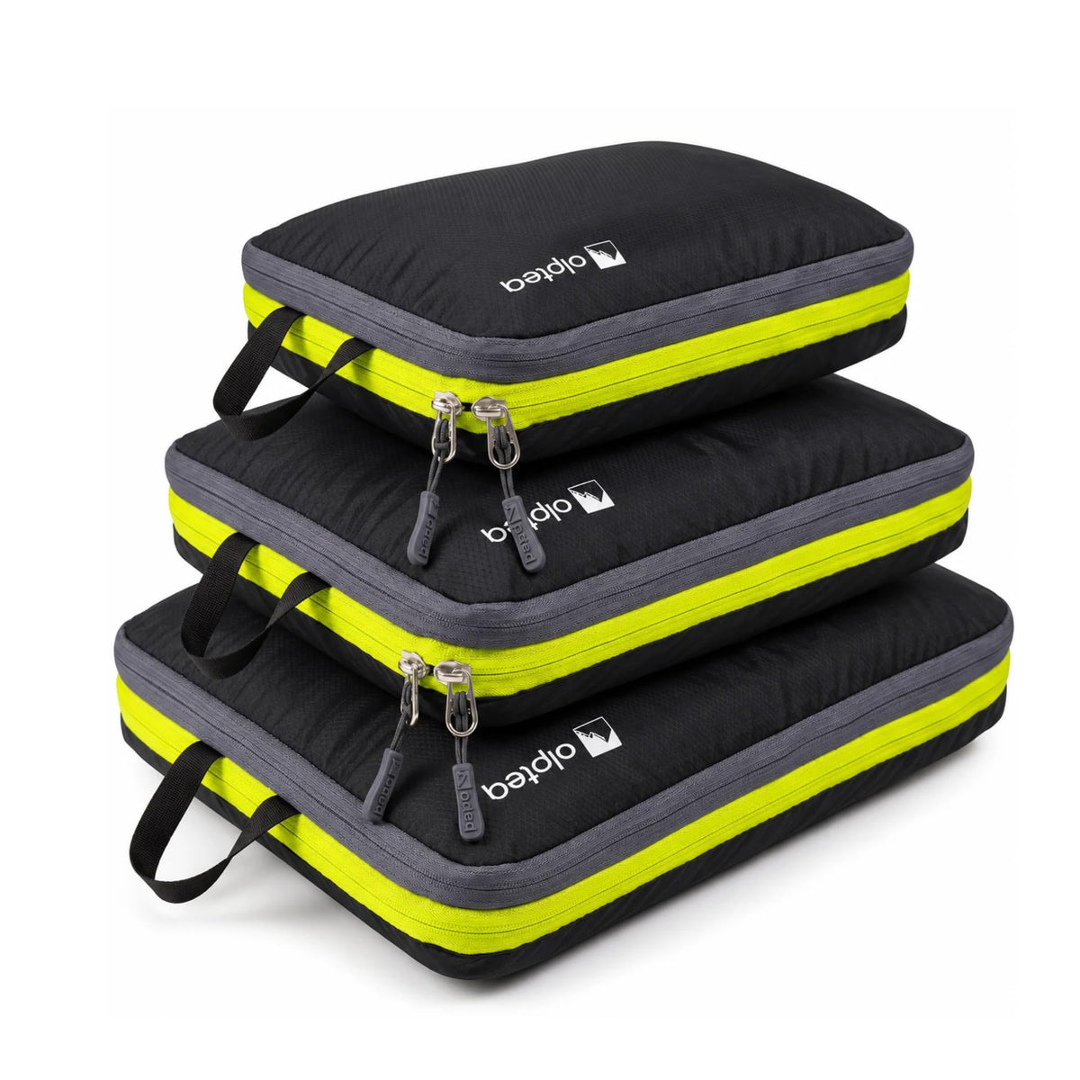 Alpteq® Profi-Packtaschen mit Kompression Schwarz – 3-teiliges ultraleichtes Koffer-Organizer-Set, Packing Cubes aus wasserdichtem Stoff, Packwürfel für Reisen & Rucksack