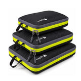 Alpteq® Profi-Packtaschen mit Kompression Schwarz – 3-teiliges ultraleichtes Koffer-Organizer-Set, Packing Cubes aus wasserdichtem Stoff, Packwürfel für Reisen & Rucksack