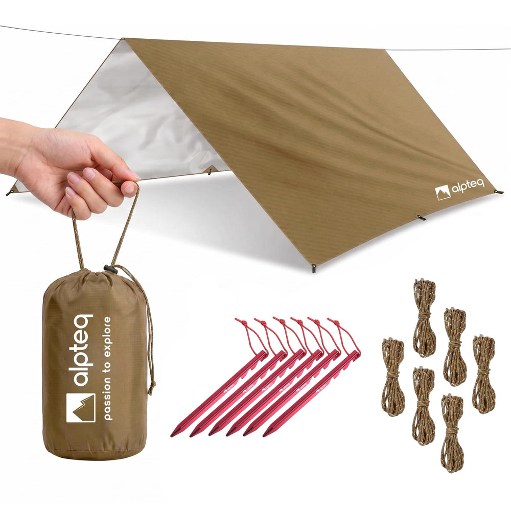 BergSegel 3 x 3 m Tarp | Wasserdicht, Ultraleicht & UV-Schutz – Khaki