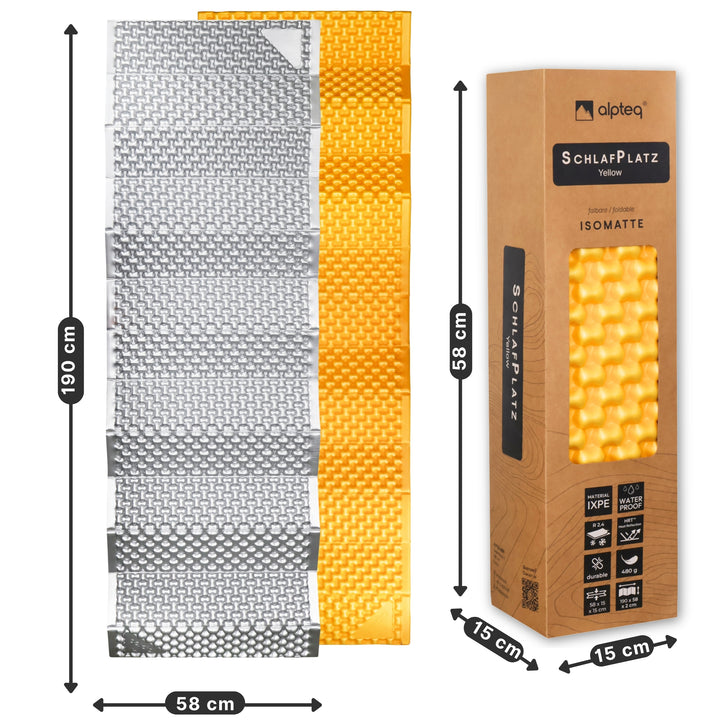 SchlafPlatz faltbare Isomatte Gelb 2.4 | IXPE Thermomatte & Schlafmatte fürs Camping & Wandern