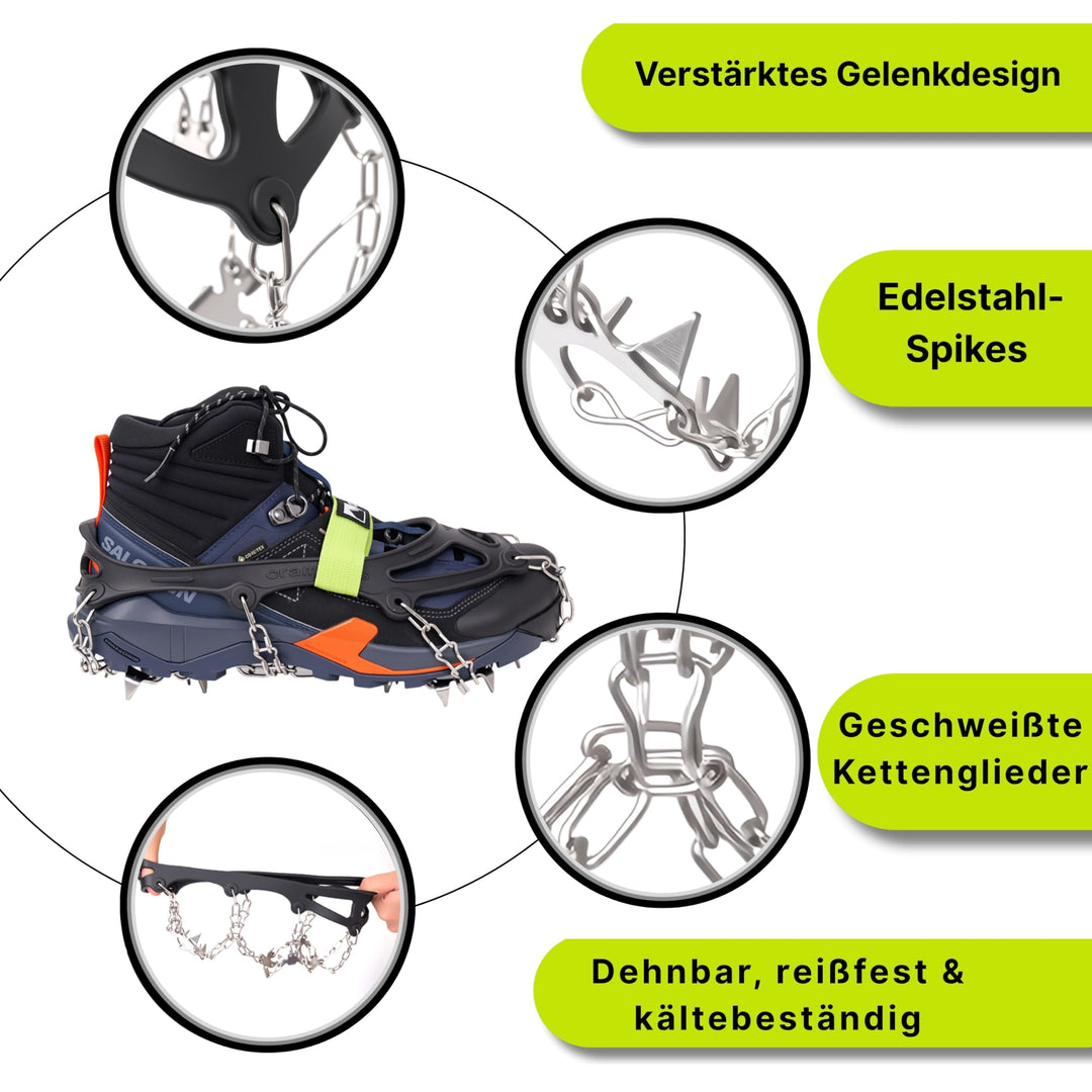 EisKralle Grödel mit 19 Edelstahl-Spikes | Schuhspikes für Eis & Schnee, Anti-Rutsch