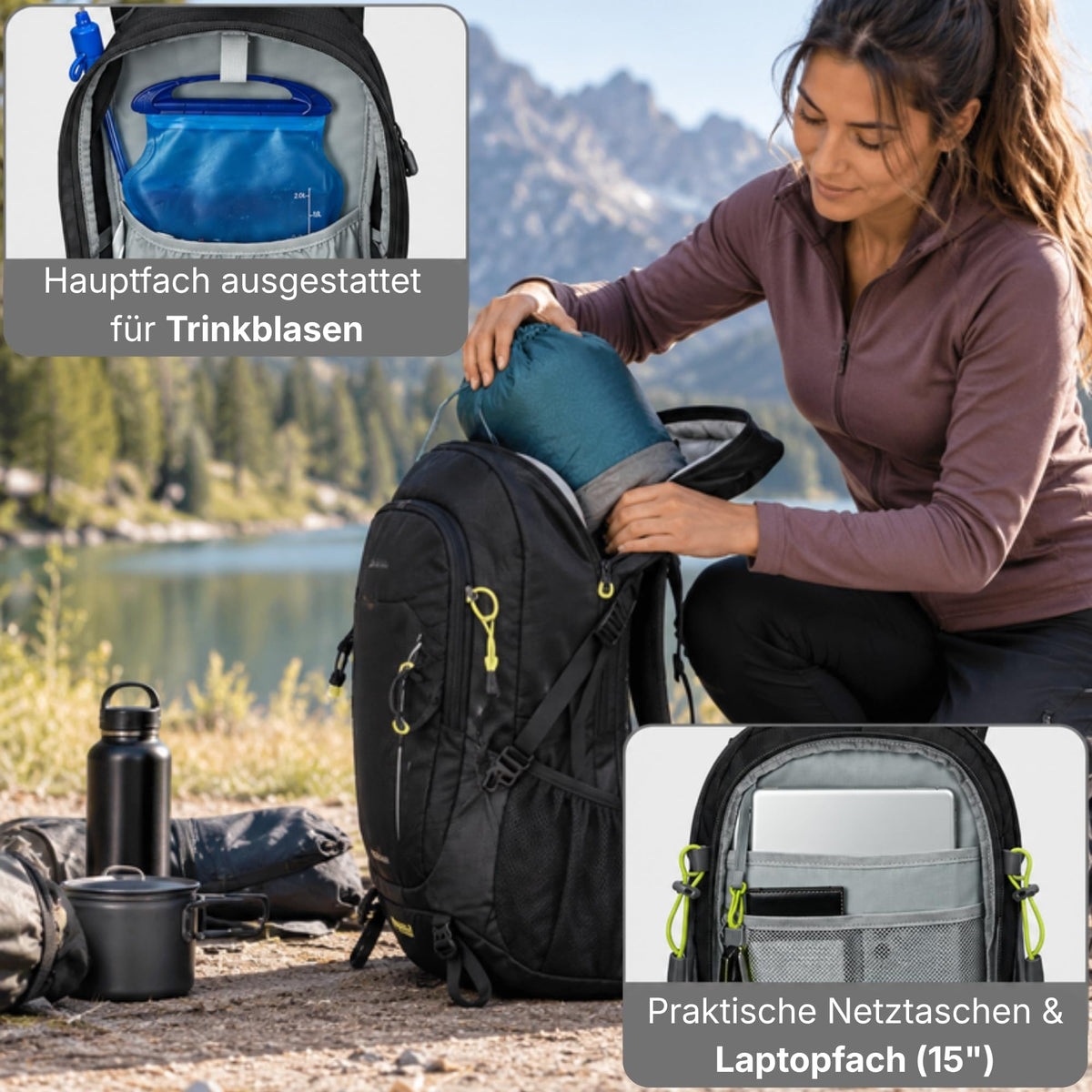 AlpPak Summit 40L Wanderrucksack – Leicht (1,07 kg), inkl. Regenhülle & Laptopfach