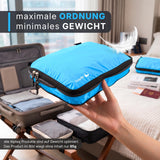 Alpteq® Profi-Packtaschen mit Kompression Blau – 3-teiliges ultraleichtes Koffer-Organizer-Set, Packing Cubes aus wasserdichtem Stoff, Packwürfel für Reisen & Rucksack
