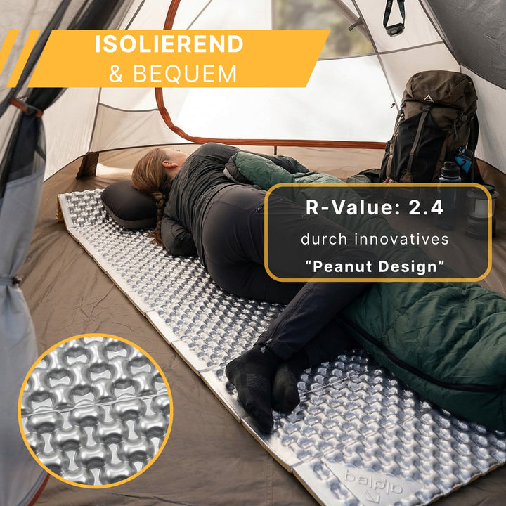 SchlafPlatz faltbare Isomatte Gelb 2.4 | IXPE Thermomatte & Schlafmatte fürs Camping & Wandern