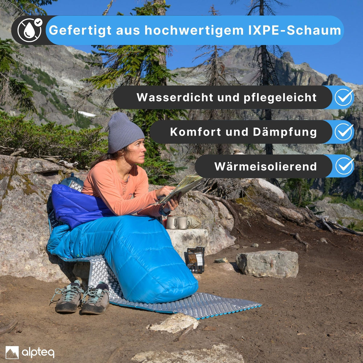 SchlafPlatz faltbare Isomatte Schwarz 2.2 | IXPE Thermomatte & Schlafmatte fürs Camping & Wandern