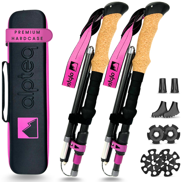 Foldable Trekking Poles Carbon - Hot Pink