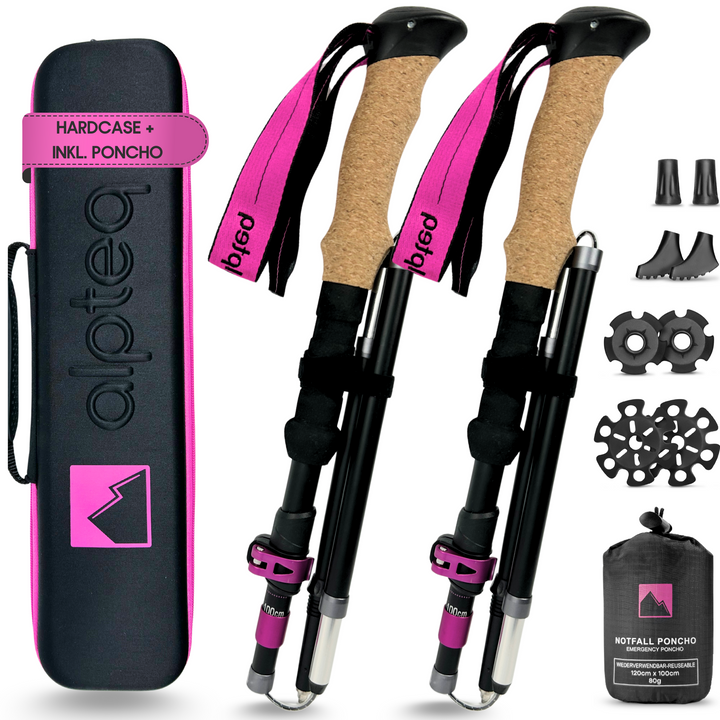 Foldable Hiking Poles - Aluminum 100-120 cm Pink