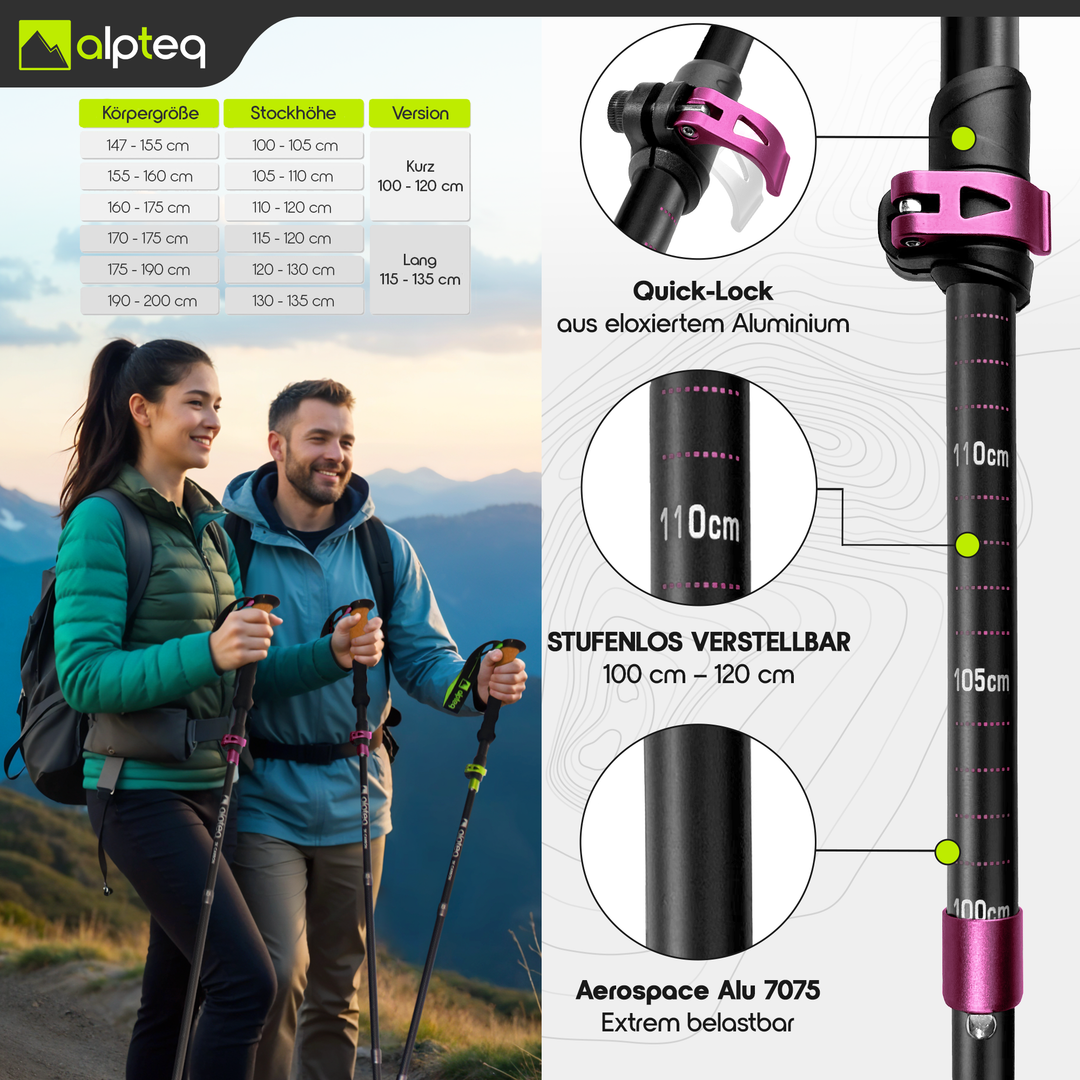 Foldable Trekking Poles Alu - Hot Pink