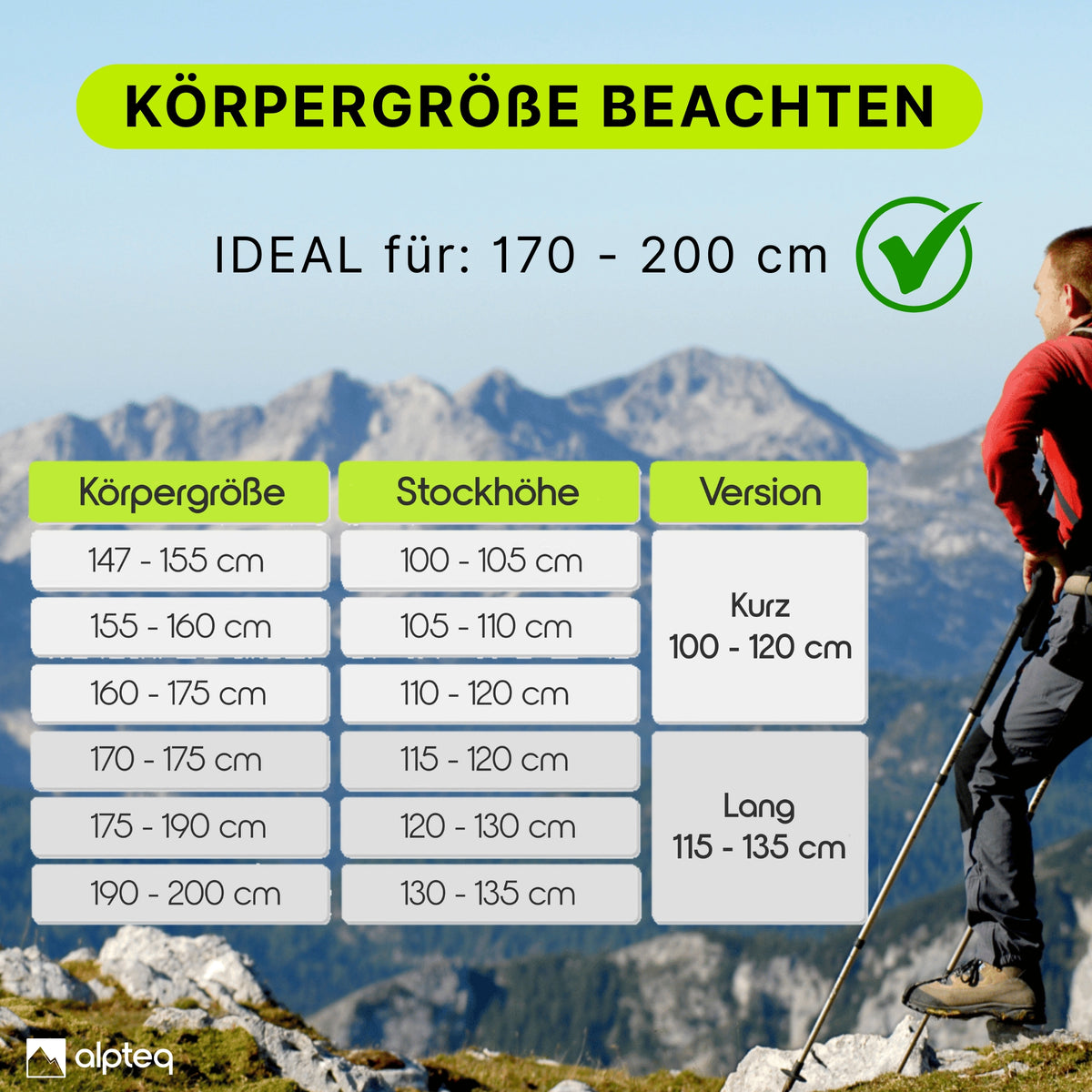 Dachstein - faltbare Wanderstöcke aus Aluminium | Lime 115-135 cm