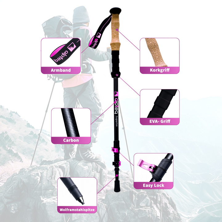 Teleskop Trekkingstöcke Carbon - Hot Pink | Modell: Zugspitze