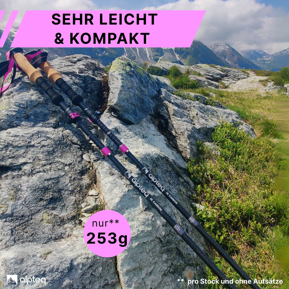 Dachstein - faltbare Wanderstöcke aus Aluminium | Pink 100-120 cm
